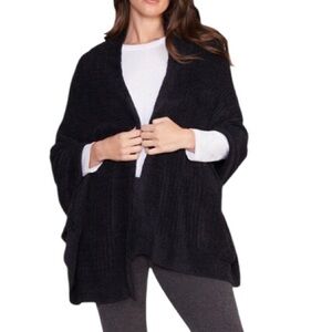 Barefoot Dreams CozyChic Lite Heathered Travel Shawl Wrap Black